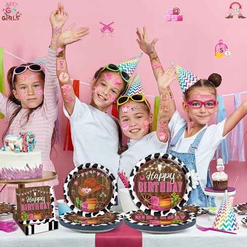 Cowgirl Temporary Tattoos for Kids Party Supplies - 50PCS Western Cowgirl Temporary Tattoos for Girls Birthday Party Favors Goodie Bag Fillers
