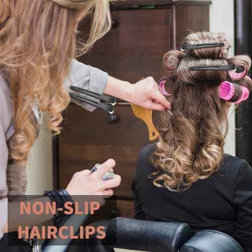 6 Pack Professional Hair Clips for Styling Sectioning, Non Slip Duck Billed with Silicone Band, Hair Roller Clips No Crease - Length 4.3'' for Salon and Home Haircuts(Black)