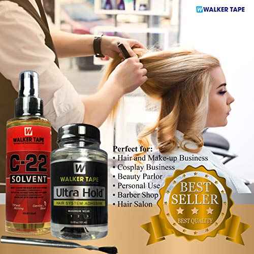 Walker Tape Ultra Hold Hair System Adhesive 3.4oz & 4oz C22 Citrus Solvent Wig Glue Remover w/Brush Saver Bundle Pack