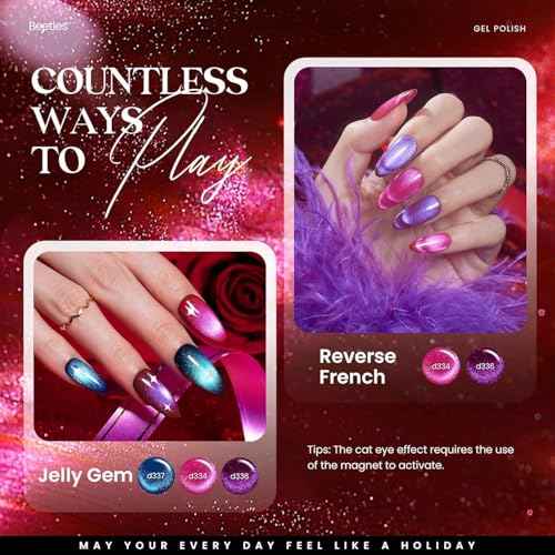 Beetles Winter Gel Nail Polish 20 Winter Colors Cat Eye Gel Polish Set Gift Spree Burgundy Red Purple with Magnet Pen Base Top Coat DIY Salon Manicured Soak Off UV LED Gifts for Women Gemstone Party