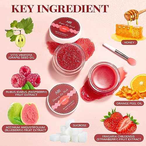 Lip Scrub & Lip Mask Set, Lip Sleeping Mask, Overnight Treatment Lip Care Products, Christmas Gifts for Girls, Moisturize & Nourish, Dry Cracked Lips, Intense Hydration with Vitamin C