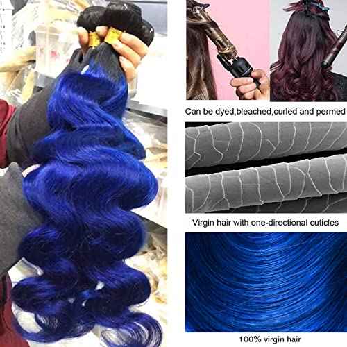 Ombre Blue Bundles Hair Body Wave Brazilian Virgin Human Hair 3Bundles 1b/blue Body Wave Unprocessed 2 Tone Blue Virgin Bundles for Women (141618, Body 1b/Blue)