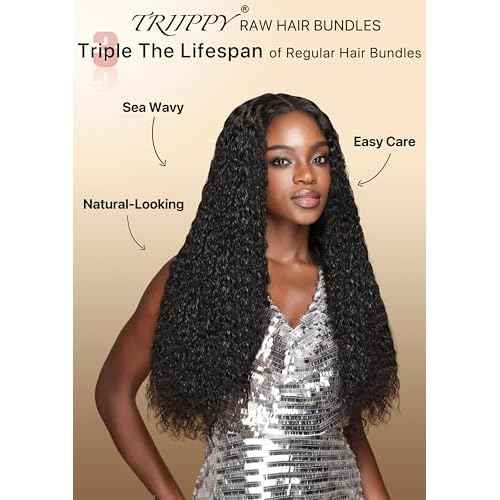 TRIIPPY Real Raw Sea Wavy Bundles Human Hair,100% Cambodian Raw Hair Sew-In Weave Single Bundle,Triple The Lifespan Over Regular Virgin Hair Bundle,No.1 Raw Hair Brand On Amazon(16 Inch)