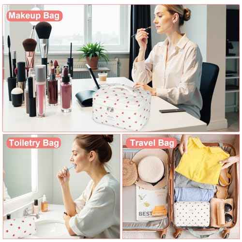 Quilted Makeup Bag Set, 3Pcs Large Checkered Corduroy Cosmetic Bags, Cute Coquette Makeup Bag Toiletry Zipper Pouch Bag for Women and Girls Checkered