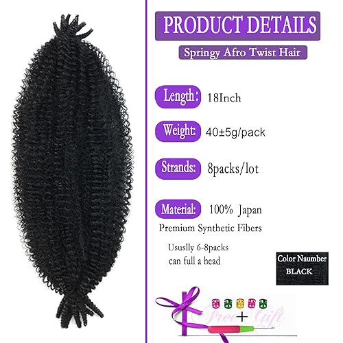 Marley Twist Braiding Hair 12 Inch Kinky Twist Hair 8 Packs Short Springy Afro Twist Hair Spring Twist Hair Marley Hair Wrapping Hair for Soft Locs Cuban Twist Hair for Pre-fluffed (12inch 1B)