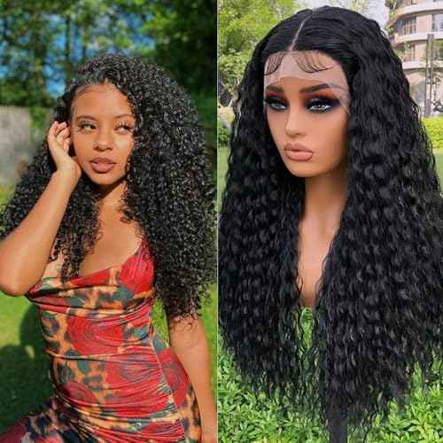 200% Density Deep Wave Lace Front Wigs Human Hair 13X6 HD Lace Frontal Curly Human Hair Wig Fluffy Natural Pre Plucked Wet And Wavy Wigs for Black Women Girl(28 Inch)