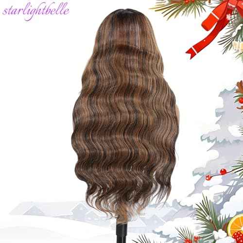 28 Inch Highlight Ombre Lace Front Wig Wear and Go Glueless Wig 1B/30 Body Wave Lace Front Wigs Synthetic Blended Hair Pre Plucked with Baby Hair 220% Density