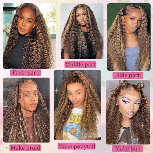 Honey Blonde 13x4 Deep Wave Lace Front Wigs Human Hair Pre Plucked with Baby Hair 4/27 Highlight Glueless HD Transparent Lace Frontal Wigs for Black Women 180 Density (24 Inch)