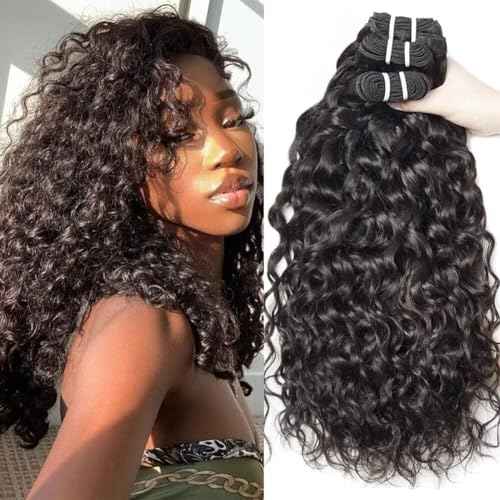 Yavida Water Wave Human Hair Bundles Wet and Wavy Bundles Brazilian Unprocessed Remy Human Hair Water Wave Weave Extensions 16 16 16 Inch Natural Black