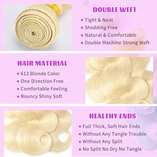 613 Bundles Blonde Human Hair Single Bundle 26 inch 1 Bundle Body Wave 100% Unprocessed 12A Brazilian Virgin 613 Human Hair Extensions for Women