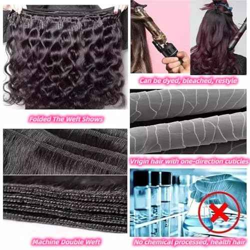 Body Wave Bundles Human Hair 4 Bundles 12a Natural Black Bundle Human Hair 100% Brazilian Hair Bundle Quick Double Weft Weave Hair Extensions For Woman 16 18 20 22 Inch