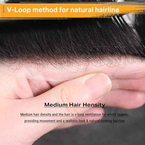 blazingfire Amiable Soft Man Human Hair Replacement System Ultra Pu Thin Skin Toupee Hair Piece for Men Male Hairpiece Wigs 8x10 Inch #1B Off Black