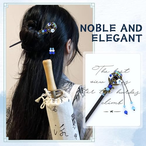 Lawie 8 Pack Wooden Hair Sticks Wood Chinese Hair Pins with Tassel Dangle Crystal Beads Flower Long Hair Chopstick Picks With Charm for Twist Bun Holder Fork Hair Slides Hair Accessories for Women