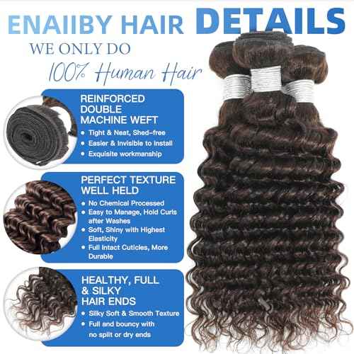 Chocolate Brown Bundles Human Hair 12 14 16 Inch Brazilian Color 4 Deep Wave Bundles Human Hair Unprocessed Breezy Wave Virgin Hair for Black Women with Silky Texture & Quick Weave