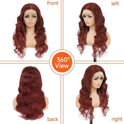 MUPRETTY Reddish Brown Lace Front Wigs Human Hair 180% Density 13x4 Auburn Colored Body Wave Wig Human Hair Pre Plucked Natural Hairline(24Inch,13x4 Lace Front Wig)