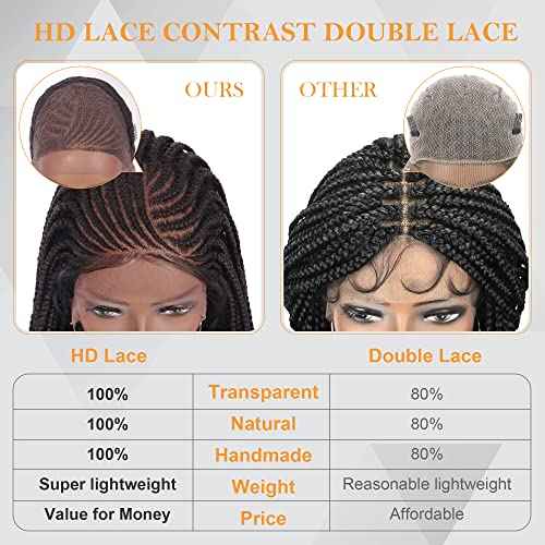 13x6 Lace Front Box Braided Wigs for Black Women HD Lace Frontal Box Braids Wigs with Baby Hair Lightweight Synthetic Black Cornrow Fully Handmade Braided Wig (30 inches)