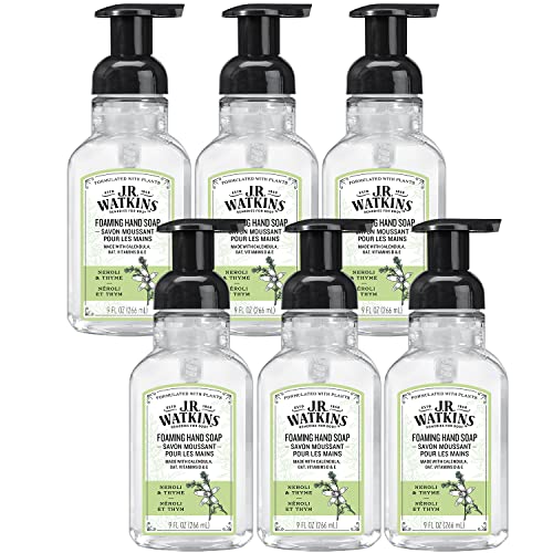 J.R. Watkins Foaming Hand Soap Pump with Dispenser, Moisturizing All Natural Hand Soap Foam, Alcohol-Free, Cruelty-Free, USA Made, Use as Kitchen or Bathroom Soap, Neroli & Thyme, 9 fl oz, 6 Pack