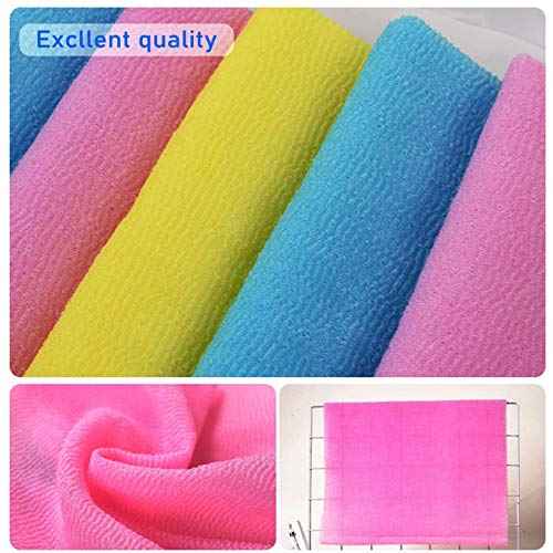 ARCH&M 3-Pack Premium Nylon Exfoliating Towel - 35-Inch Quick-Dry, Hygienic Japanese Washcloth for Body & Back - Durable, Machine Washable, Long-Lasting (Peach Purple Pink)