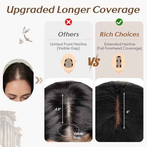 Rich Choices Hair Toppers for Women Real Human Hair 360¡Æ3D Clip in Bangs 100% Remy Human Toppers with Bang for Thinning 150% Density Upgrade Extended 2"*6"Lace Base 12 Inch #01 Jet Black