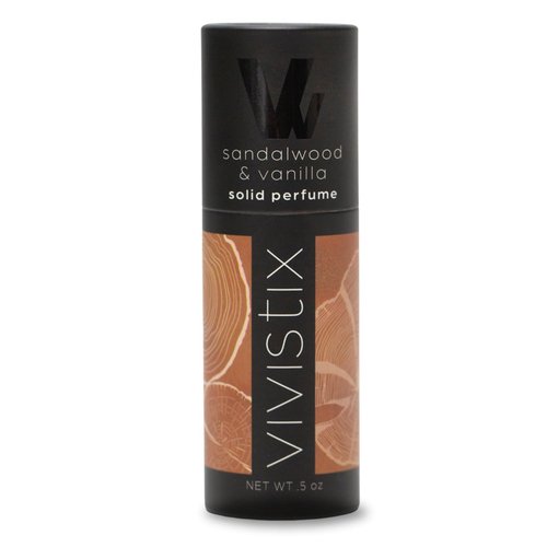 Vivistix Solid Perfume Stick | Sandalwood + Vanilla scent | Portable, clean, warm, woodsy, vanilla, gourmand, calming, travel perfume | Made in the USA | No parabens, phthalates, or preservatives