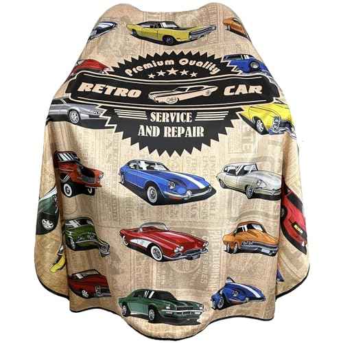 Barber Cape for Men Professional Hair Cutting Salon Cape with Snaps Waterproof Hairdressing Styling Cape Gown Apron- 63¡±¡¿ 56¡±(Vintage Cars)