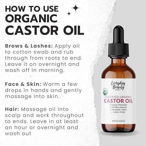 Organic Castor Oil - 100% Pure Certified USDA Organic, Cold Pressed & Hexane-Free, For Eyelashes, Eyebrows, Hair, Skin & Wellness Packs - 4 Fl Oz Glass Bottle & Dropper
