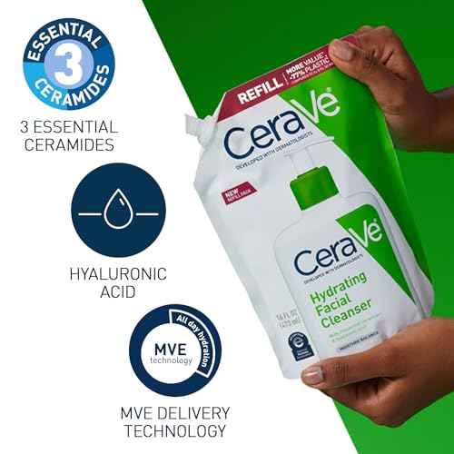 CeraVe Hydrating Facial Cleanser, Moisturizing Face Wash For Dry Skin, Hyaluronic Acid + Ceramides + Glycerin, Hydrating Cleanser For Normal To Dry Skin, 16 Ounce Refill