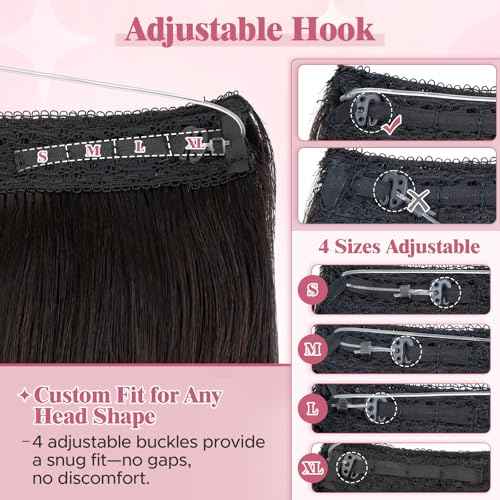 Halo Hair Extensions for Women Human Hair with Invisible Transparent Wire Adjustable Size 2 Secure Clips Long Straight Secret Hairpiece 20 Inch 4RP27R Medium Brown Mixed Dark Blonde