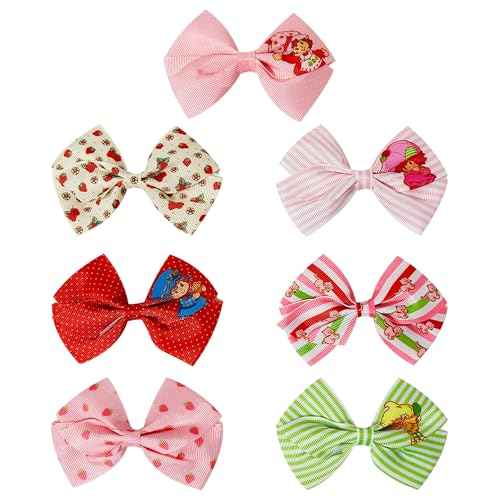 LUV HER Strawberry Shortcake Alligator Hair Clips for Kids ? 7-Pack Non-Slip 4-Inch Hair Bows ? Girls Hair Accessories with Sweet Character Prints ? Ages 3+ ? Non-Toxic Material
