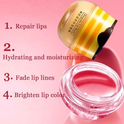 2 Pcs Lip Balm Honey Pot,Honey & Strawberry Lip Mask Propolis Moisturizing Lip Balm with Stick,Prevention Dry and Cracked Lip Scrubs,Exfoliator Lip Wrinkle Skin Care Products