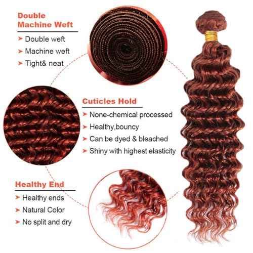 Color #33 Reddish Brown Bundles Human Hair Deep Wave 3 Bundles 32 32 32 Inch Unprocessed Brazilian Virgin Remy Copper Red Deep Curly Bundle Human Hair Extensions