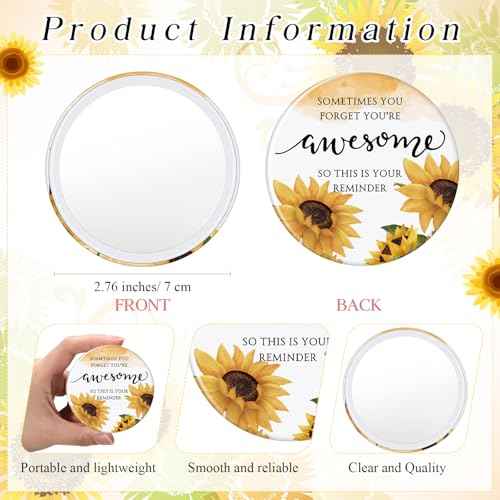 50 Set Inspirational Compact Mirror Bulk Christmas Appreciation Gift for Women Mini Makeup Pocket Mirror with Motivational Cards for Thanksgiving Coworker Employee Nurse Friends (Sunflower)