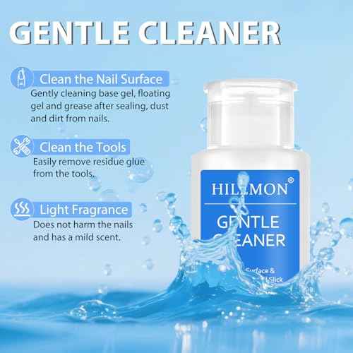 Push-On Nail Gentle Cleaner, Gentle Nails Surface Cleanser, Clean Base Gel & Floating Gel & Grease After Sealing & Dust & Dirt from Nails, Art DIY, Pump Bottle Design, 160ml (Gentle Cleaner)
