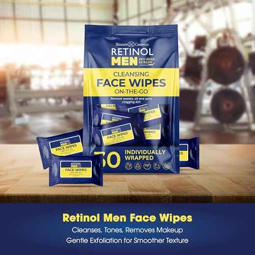 LIVAURA Retinol Men¡¯s Individually Wrapped Wipes, Large Face and Body Wet Wipes with Micellar Water and Vitamins A-C-E, 30 Travel Essentials