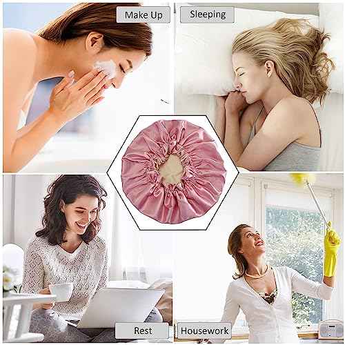 Silk Bonnet for Sleeping Satin Bonnets Double Layer Reversible Hair Cap Bonnet for Women Long Curly Braid Hair (Dusty Pink)