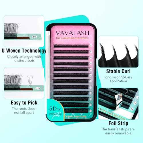 VAVALASH U 5D Lash Extensions D Curl 0.07mm 8-15mm Mix Tray 5D UU Lash Fans Eyelash Extension U Shaped Natural Wispy Volume Lashes Extension Soft Matte Black Lashes (U-5D-0.07-D-8-15mm)
