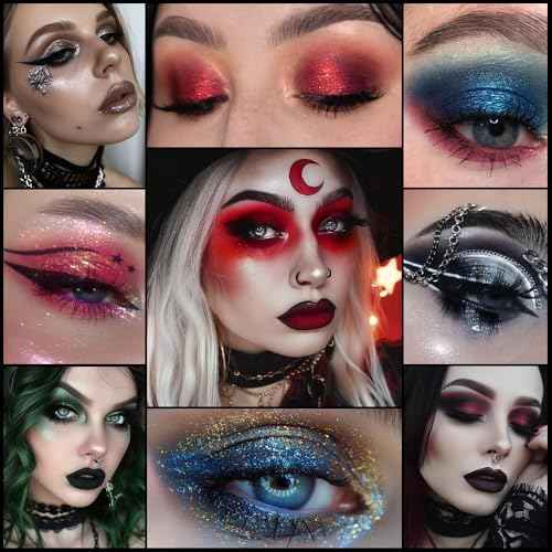 Red black Eyeshadow Palette, Goth Red Eye Shadow Halloween Makeup | Black Sliver Shimmer Glitter Eyeshadow Pallet, Burgundy Smokey Mattlic Cream Matte Eyesahdow for SFX Clown Vampire Christmas Looks
