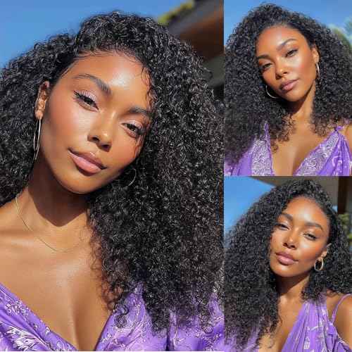 HD 13x6 Kinky Curly Lace Front Wigs for Women 12A Brazilian Human Hair 20 Inch Pre Plucked with Baby Hair Transparent Lace Frontal Wig Natural Black