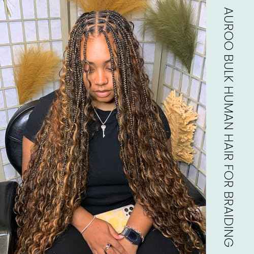12A Braiding Hair Deep Wave Bulk Human Hair For Braids 22In 100g, 100% Virgin No Weft P4/27 Honey Blonde Highlight Ombre Bundles Curly Micro Braiding Hair For Boho Knotless Braids Thick Remy