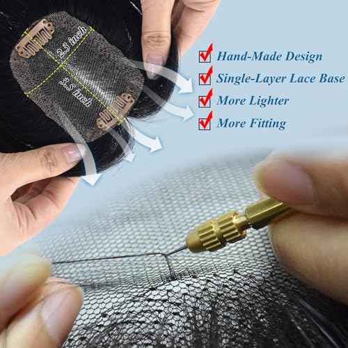 JGS1996 Hair Toppers for Women Real Human Hair 150% Density Hand Made Lace Base Remy Hair Wig Topper with Thinning Hair Pieces No Bangs Clip in Hair Extensions