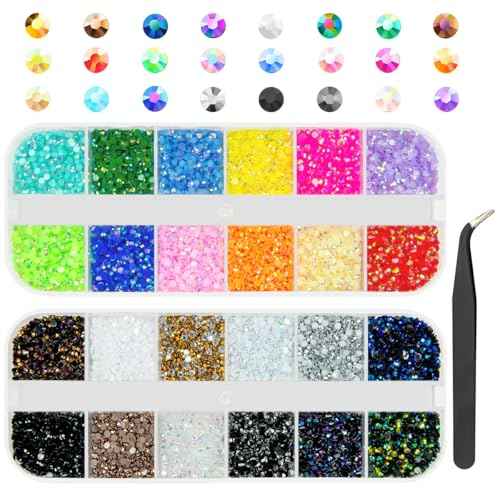 24 Color 2mm Small Jelly Resin Rhinestones for Bedazzling Crafting SS6 Tiny Flatback Stones Colorful AB Gems Diamonds Charms for Nails Eyes Face Makeup Tumblers Bottles DIY Crafts Clothes Shoes