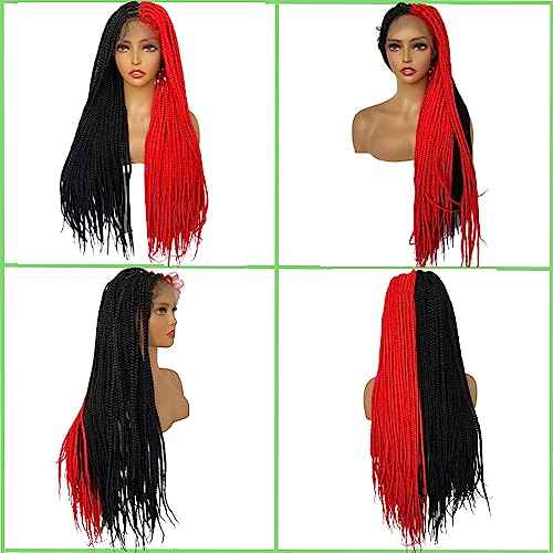 Braided Wigs for Black Women 9x6inch Double Lace Front Square Knotless Box Braid Wig Pre Plucked with Baby Hair Synthetic Hand Braiding Hair Wigs Cornrow Braids 36 Inch