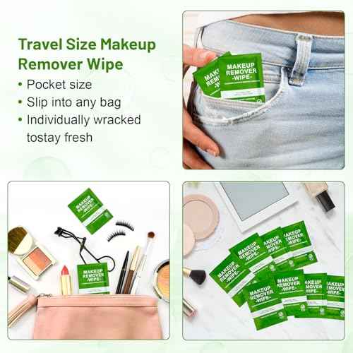 200 Count Makeup Remover Wipes Bulk Individually Wrapped, Travel Towelette Makeup Remover Individual Gentle Cleansing for Face Mascara Lipstick Remove Makeup
