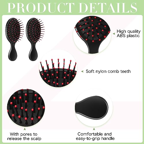 12 Pack Wet Small Hair Brush Combs Set, 6 Detangler Mini Brush Detangling Travel Hair Brush 6 Plastic Fine Wide Combs for Women Men Kids Toddler Girls Baby(Black)