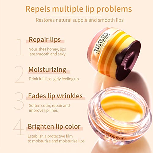 Lip Balm Honey Pot, Strawberry & Honey Lip Mask Overnight, Hydrating Prevention Dry and Cracked Lip Scrubs Exfoliator Lip Sleeping Mask