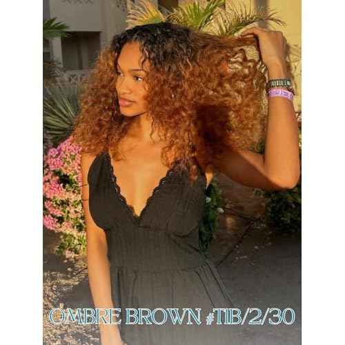Ombre Human Hair Bundles with Closure 4x4 Water Wave, #T1B/2/30 Chestnut Ombre Brown Wet and Wavy Curly Remy Hair 3 Bundles and 4x4 HD Lace Closure Free Part 10/12/14+10 Inch Dark Roots Weave