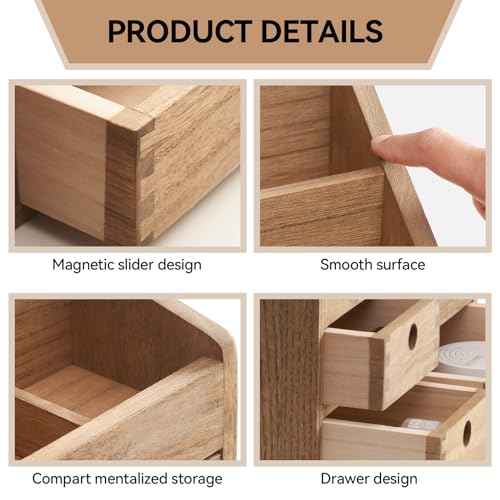 KIRIGEN Wood Makeup Organizer Storage Cabinet Tabletop Cosmetic Organizer Jewelry Storage Box 8 Compartment Makeup Display Case with 3 Drawers Brown(HZG-DBR)