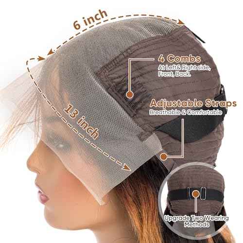 13x6 Highlight Body Wave Lace Front Wigs Human Hair Pre Plucked 200% Density FB/30 Ombre Frontal Wigs Human Hair HD Lace Wig Glueless Balayage Wigs for Black Women Human Hair Bleached Knots 24 Inch