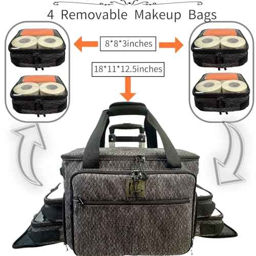 BaltFrist Rolling Makeup Bag with 4 Removable Bags£¬Rolling Makeup Case with 5pcs 360¡ÆRotating Wheels,Makeup Artist Travel Bag with Brushes Storage Section£¬Black Diamond Grid