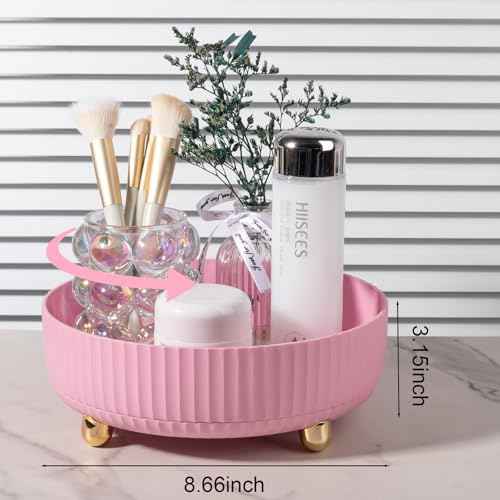 Anyoifax Makeup Perfume Organizer Tray 360 Degree Rotating Lazy Susan Skincare Lotion Organizer Spinning Cosmetics Storage for Dresser, Vanity, Bathroom Countertop, Small Pink